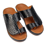 AN - 7015 Black / Tan - Glossy Croc-Textured Luxury Handcrafted Arabic Sandal for Men