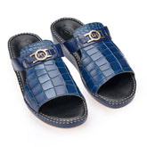 AN-7002 – Blue Croc-Textured Luxury Arabic Sandal for Men