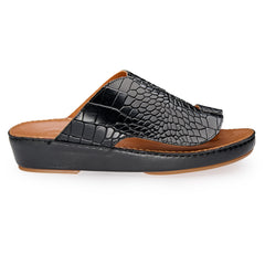 AN - 7015 Black / Tan -  Glossy Croc-Textured Luxury Handcrafted Arabic Sandal for Men