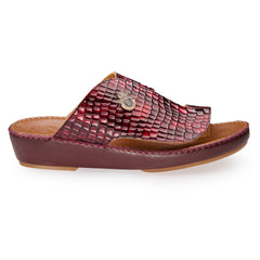 AN - 7017 Burgundy / Tan - Glossy Croc Textured Luxury Handcrafted Arabic Sandal for Men
