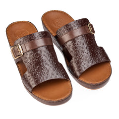 AN-7012 Brown - Ostrich Textured  Luxury Handcrafted Arabic Sandal for Men
