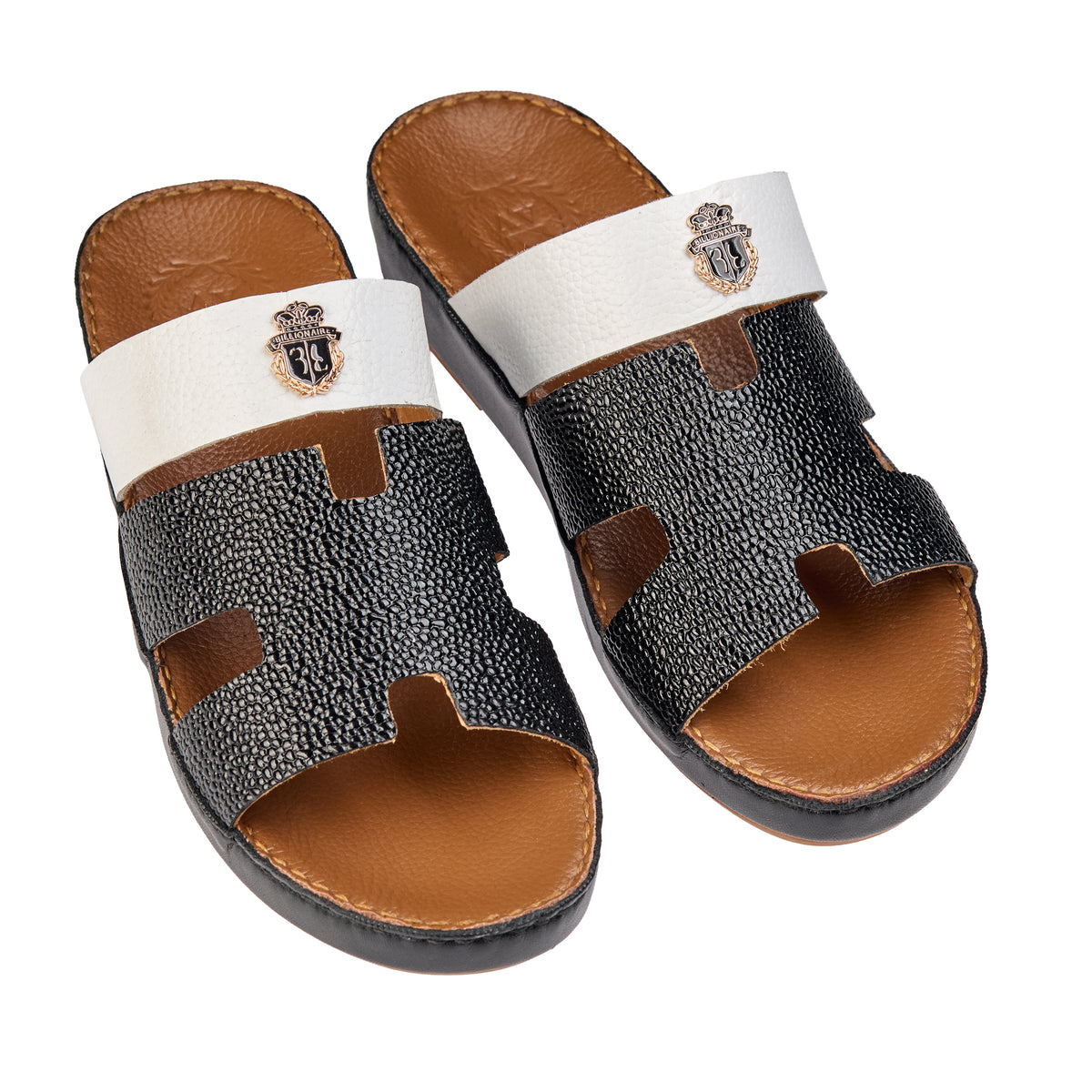 AN-7014 Black / Tan -  Dual Tone Textured Luxury Handcrafted Arabic Sandal for Men