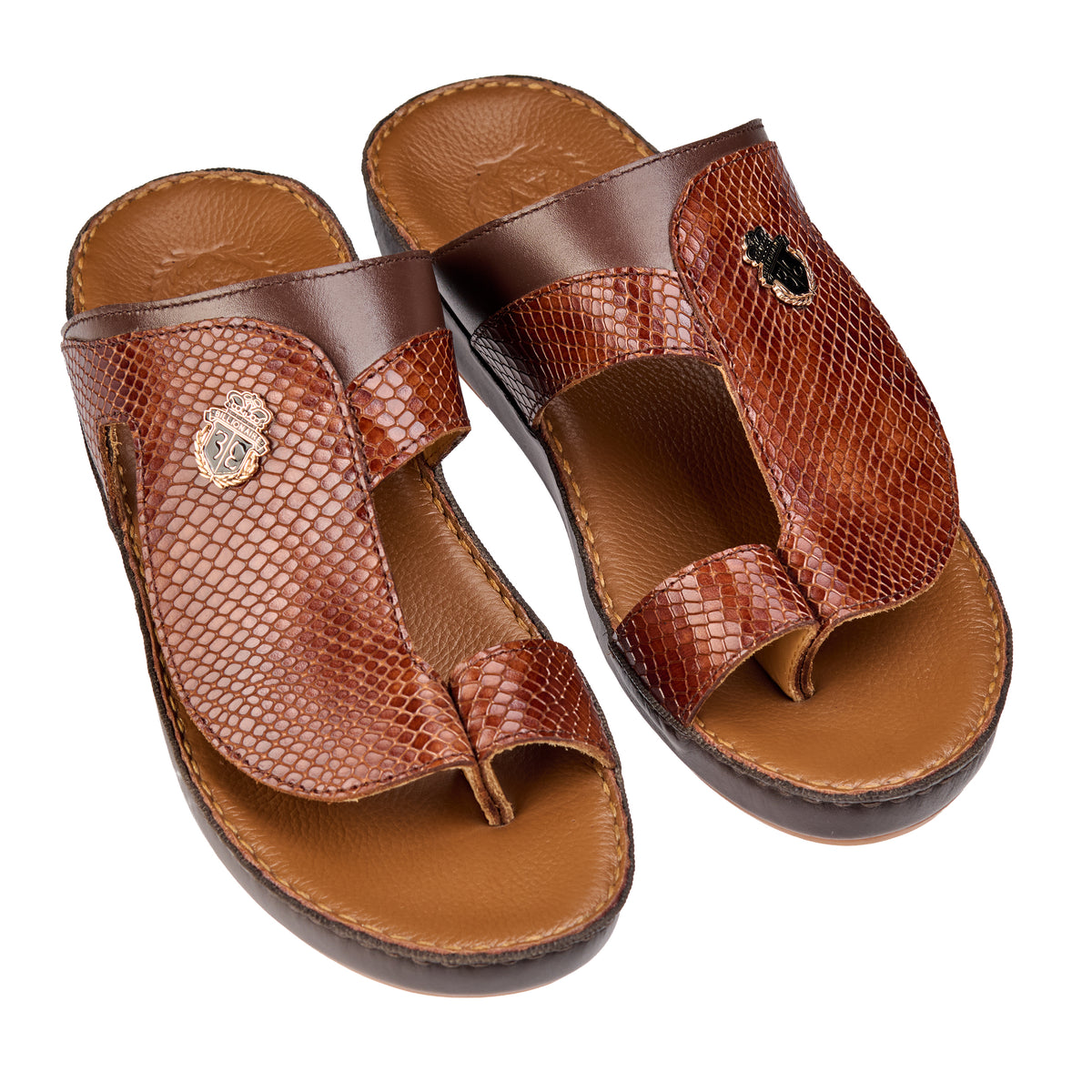 AN- 7016 Brown / Tan - Snakeskin-Textured Luxury Handcrafted Arabic Sandal for Men