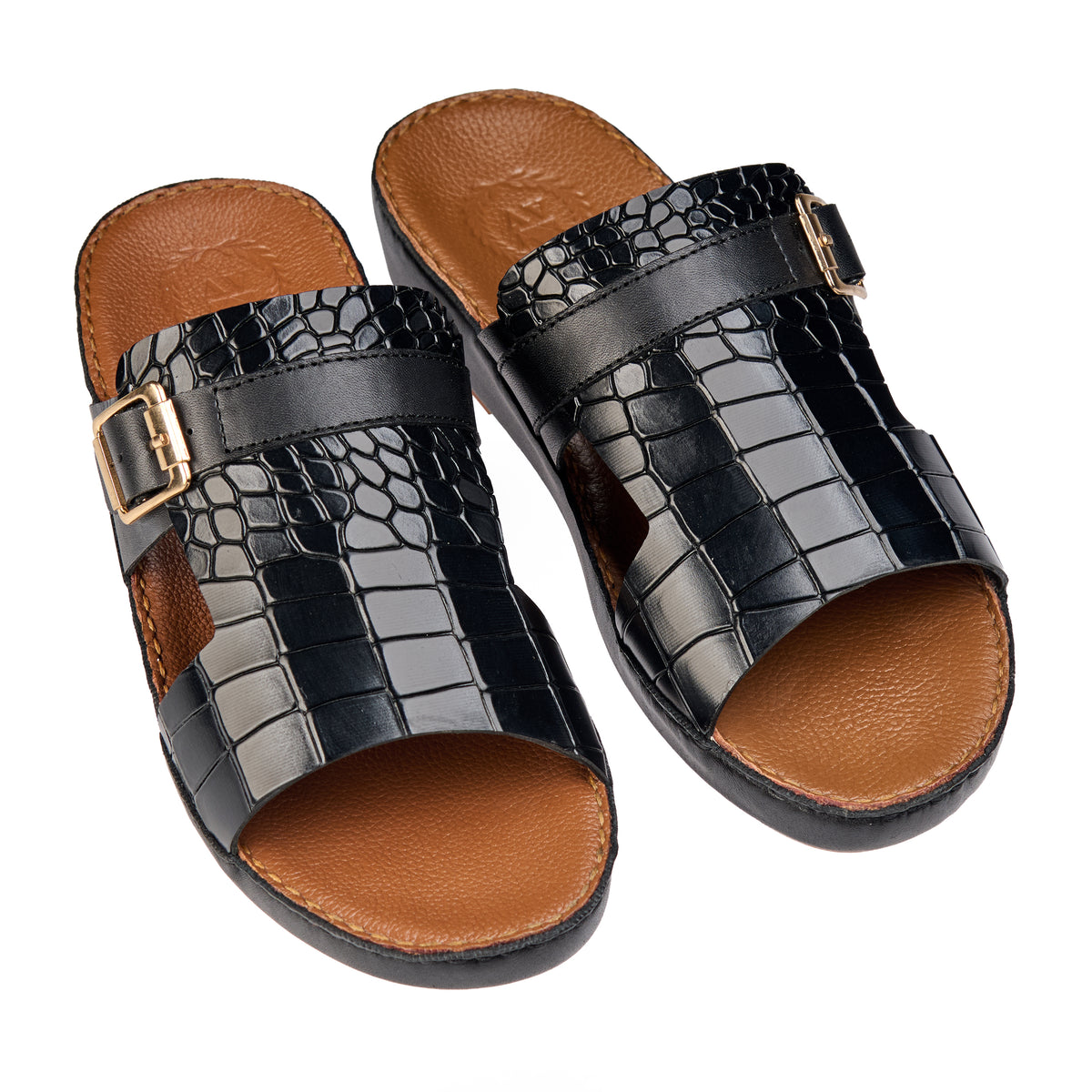 AN-7011 Black - Croc Textured  Luxury Handcrafted Arabic Sandal for Men