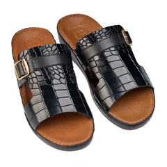 AN-7011 Black - Croc Textured  Luxury Handcrafted Arabic Sandal for Men