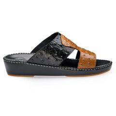 AN-7005 – Tan / Black - Dual Tone Ostrich Textured Arabic Sandal for Men