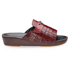 AN-7003 – Maroon Croc-Textured Luxury Arabic Sandal for Men