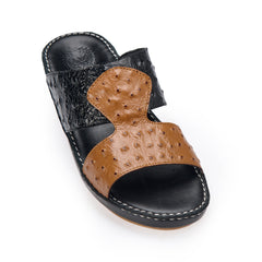 AN-7005 – Tan / Black - Dual Tone Ostrich Textured Arabic Sandal for Men