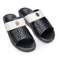 AN-7001 – White / Black Croc-Textured Luxury Arabic Sandal for Men