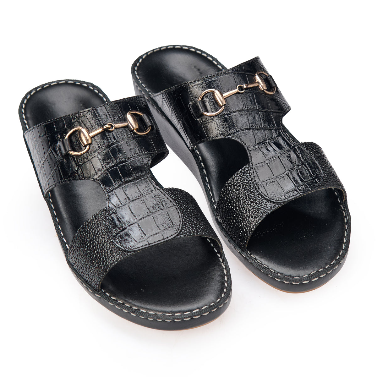 AN-7004 – Full Black - Dual Textured Luxury Arabic Sandal for Men