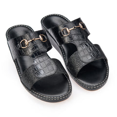 AN-7004 – Full Black - Dual Textured Luxury Arabic Sandal for Men